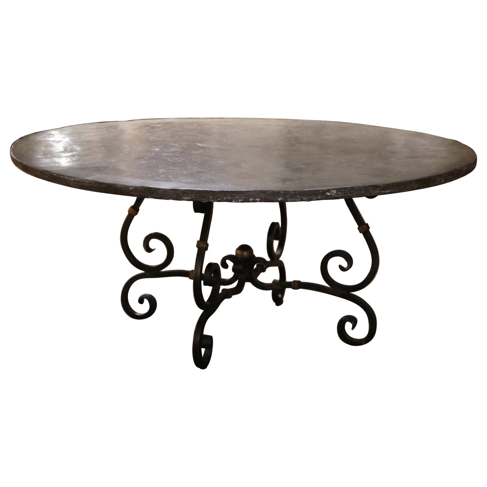 Vintage Louis XV Dining Table French Wrought Iron Faux Stone Top (1 of 8)
