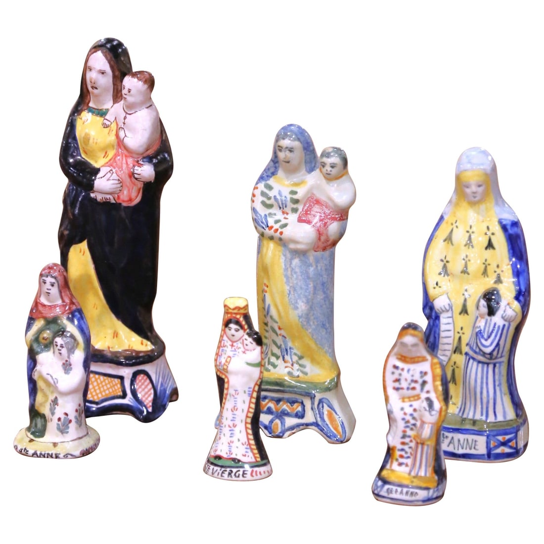 Antique 19th Century Quimper Faience Figures Set of Six Mary and St. Anne (1 of 16)
