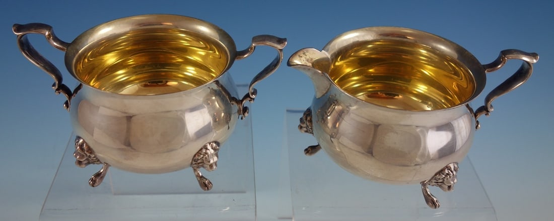 Georgian Poole Sterling Silver Sugar Creamer Set 2pc Lion Feet (1 of 9)