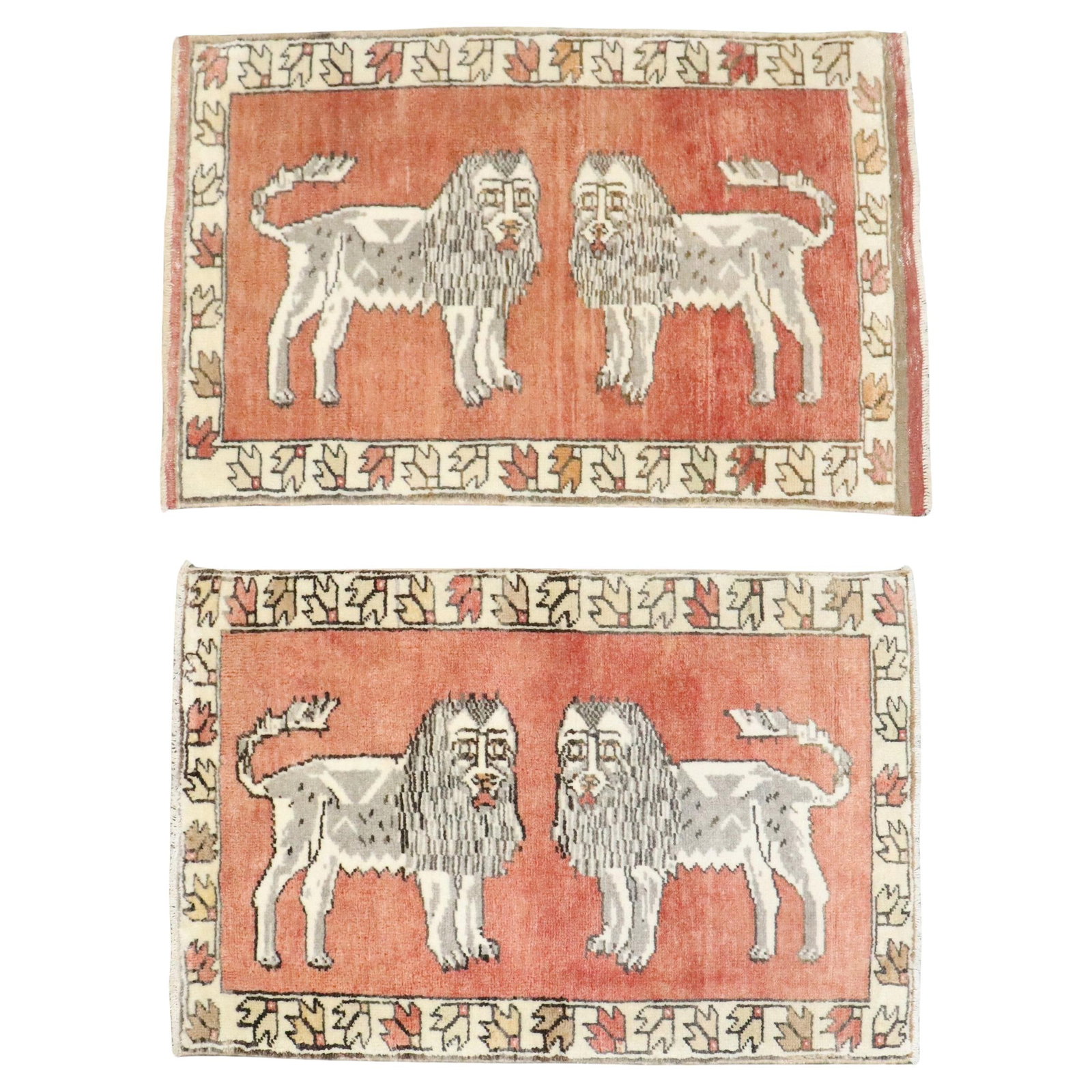Set of 2 Vintage Turkish Wool Rugs with Lion Design (1 of 7)