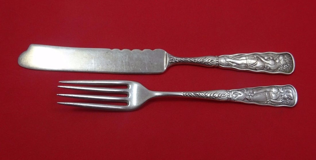 Wallace Sterling Silver Junior Set with Figural Girls 2-Piece Knife Fork (1 of 1)