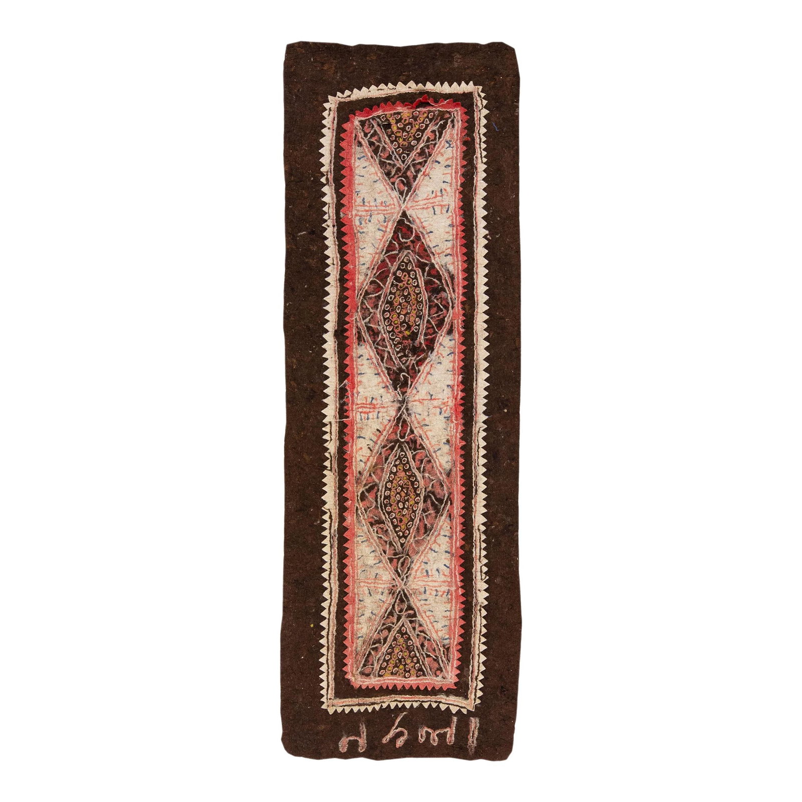 Vintage Persian Highland Handmade Wool Runner 3'4" x 10' Tribal Design: Vintage Persian Highland Handmade Wool Runner 3'4" x 10' Tribal Design This stunning vintage Persian Highland rug features a hand-knotted wool construction with a rich brown color field adorned with m