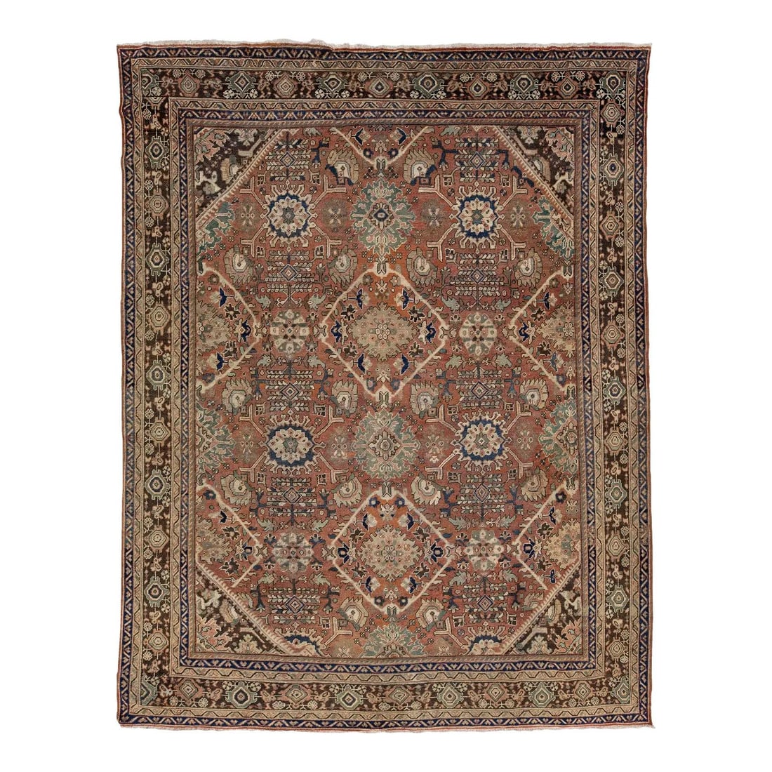 Vintage Mahal Persian Wool Rug 10'5 x 13'6 Hand-Knotted Village Design: Vintage Mahal Persian Wool Rug 10'5 x 13'6 Hand-Knotted Village Design This vintage Mahal Persian rug is hand-knotted in Persia by skilled artisans, showcasing a classic village aesthetic. The rug fea