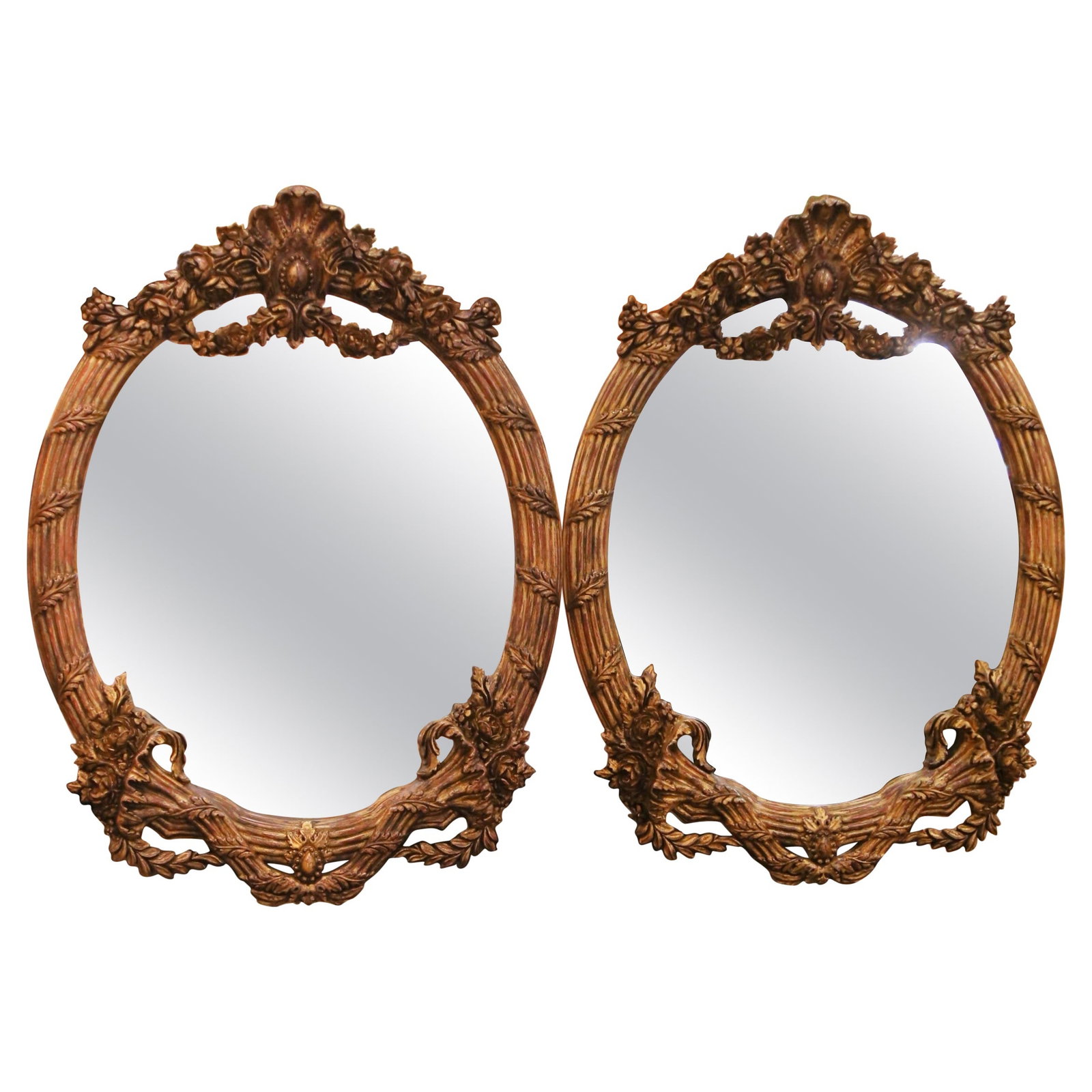 Set of 2 Oval Giltwood Wall Mirrors in French Louis XV Design (1 of 8)