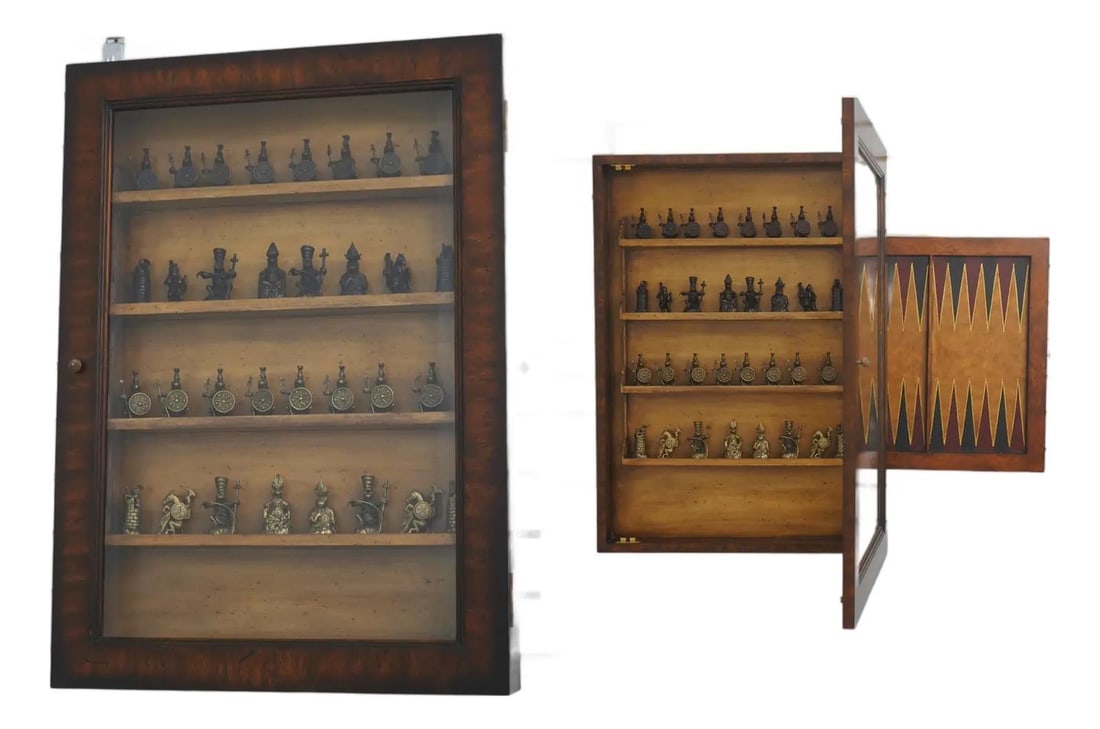 Wall Cabinet Game Set With Chess and Backgammon Inlaid Removable Board (1 of 10)