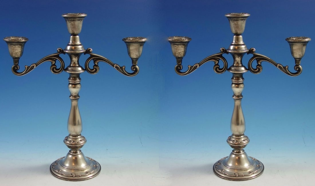 Angelique International Sterling Silver Candelabra Pair 3-Light #127/65 (1 of 7)