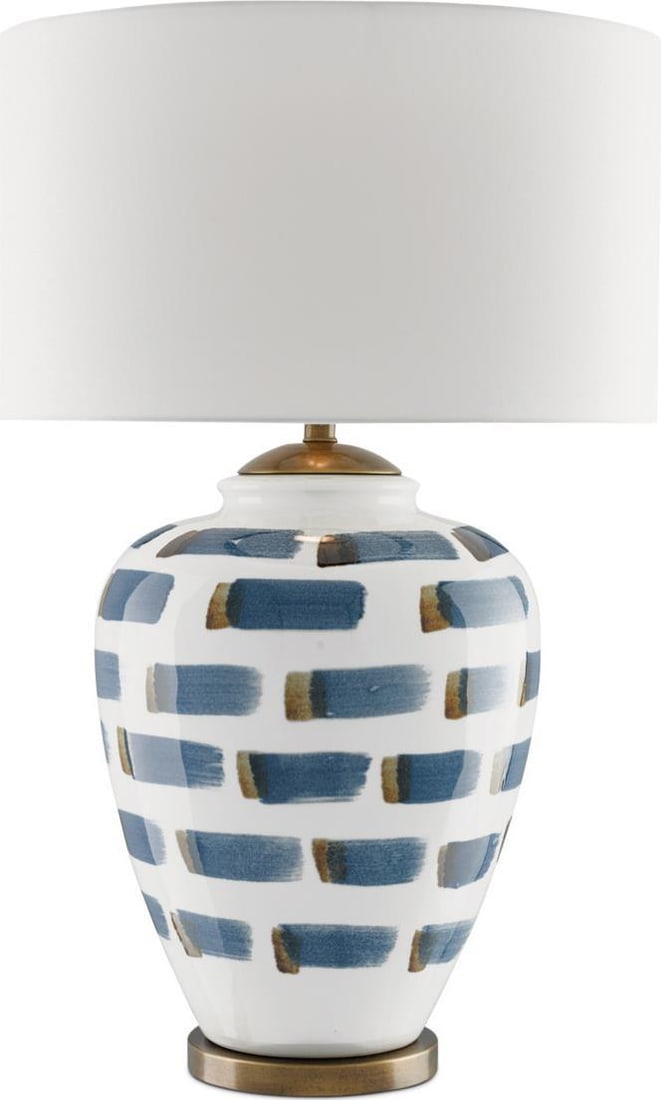 Currey Modern Colonial Brushstroke Blue White Ceramic Lamp 1-Light: Currey Modern Colonial Brushstroke Blue White Ceramic Lamp 1-Light Illuminate your space with this stunning blue and white ceramic lamp shade, designed in a charming Chinoiserie style. This new item f