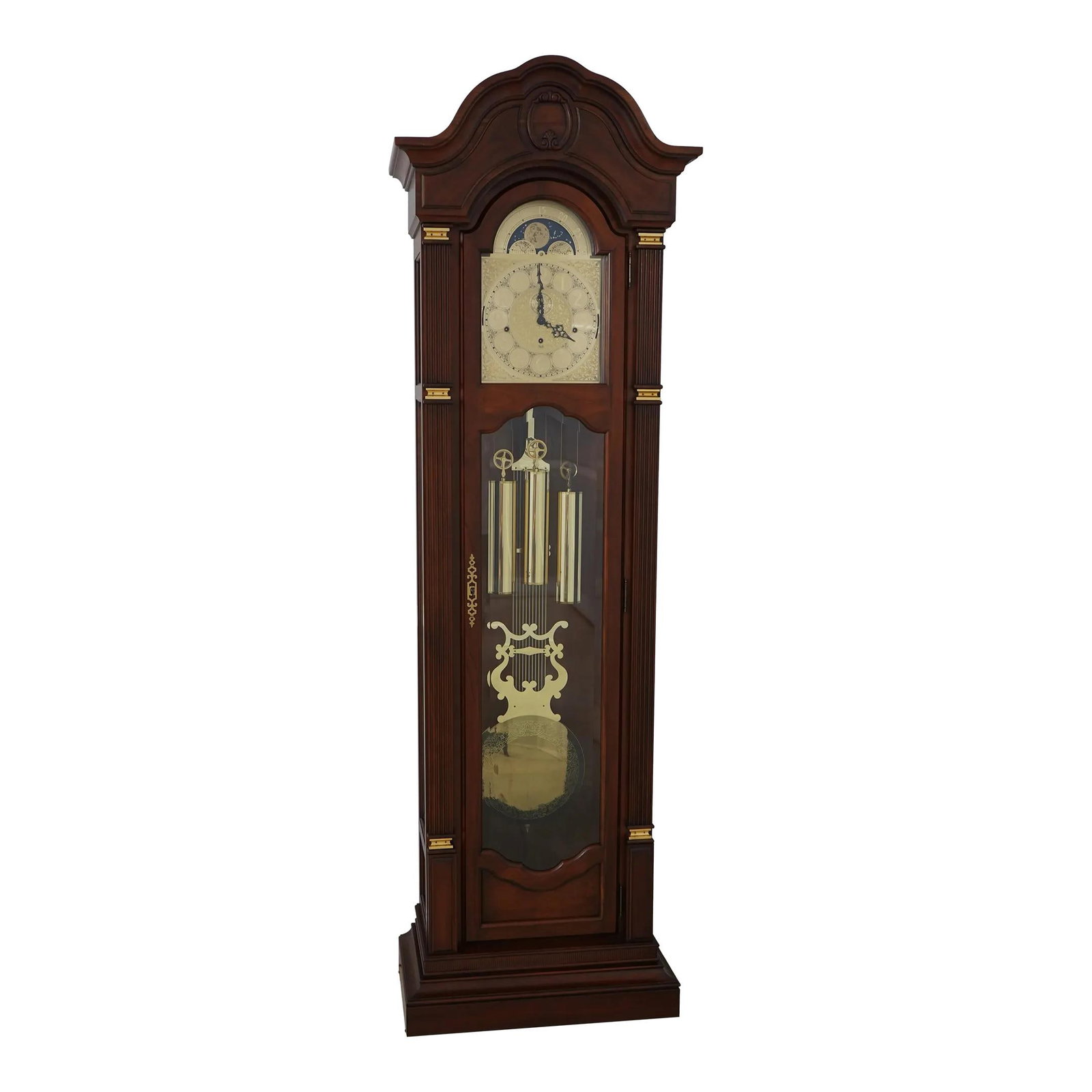 Sligh Cherry Wood Grandfather Clock with Brass Accents and Moon Dial (1 of 10)