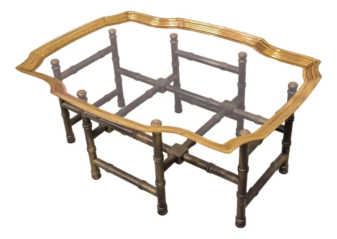 Bamboo Style Brass and Glass Coffee Table with Tray Top 38.5w x 28d x 16.5h (1 of 9)