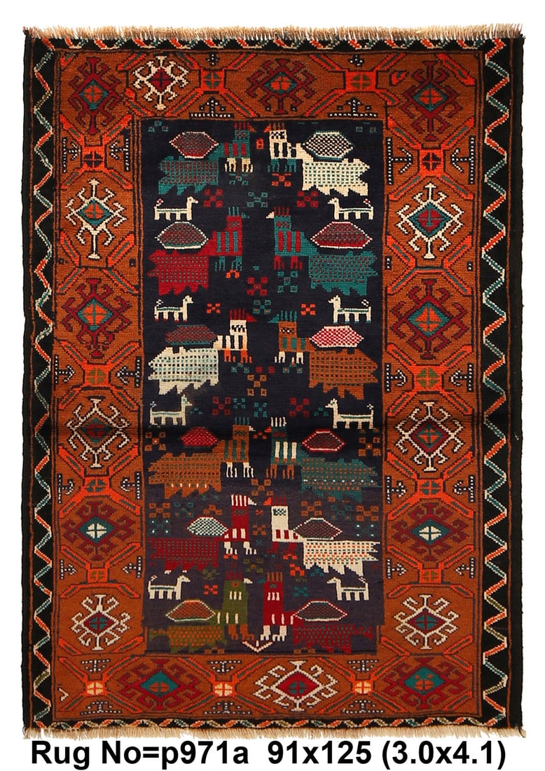 3' x 4.1' Pictorial Tribal Wool Rug Handmade with Primitive Dogs (1 of 8)