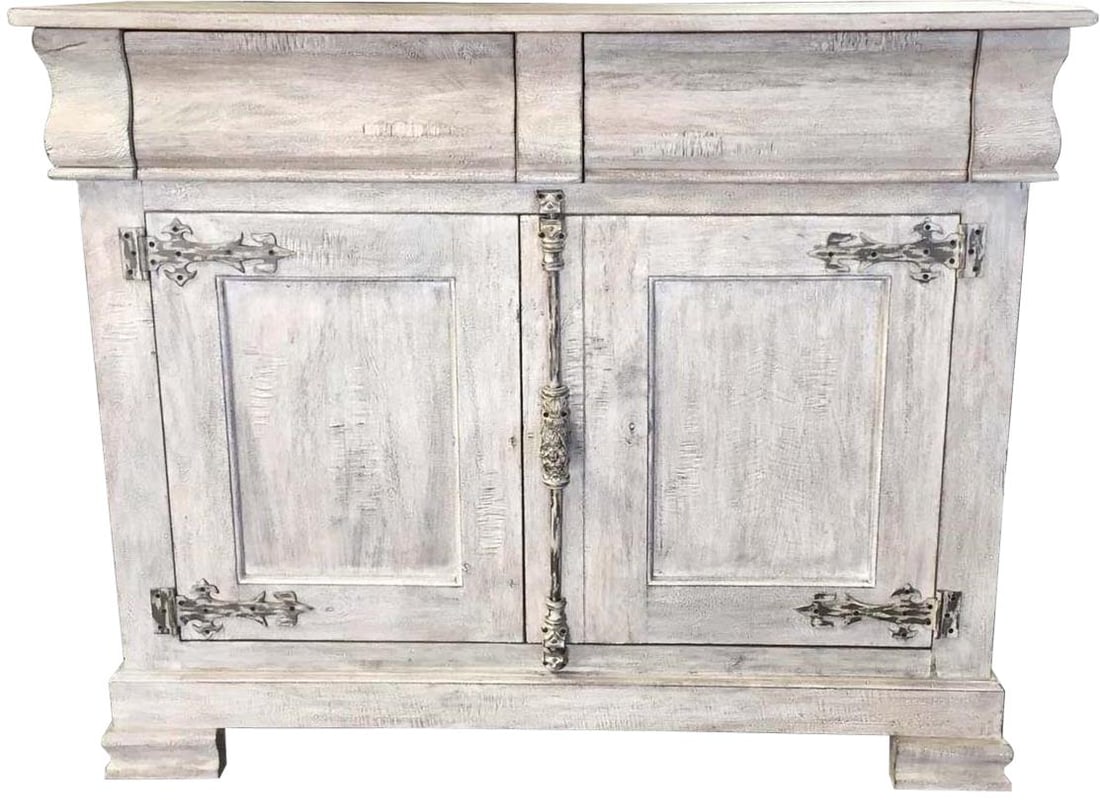 Rustic French Louis Philippe Server Sideboard Solid Wood Pickled White Finish (1 of 3)