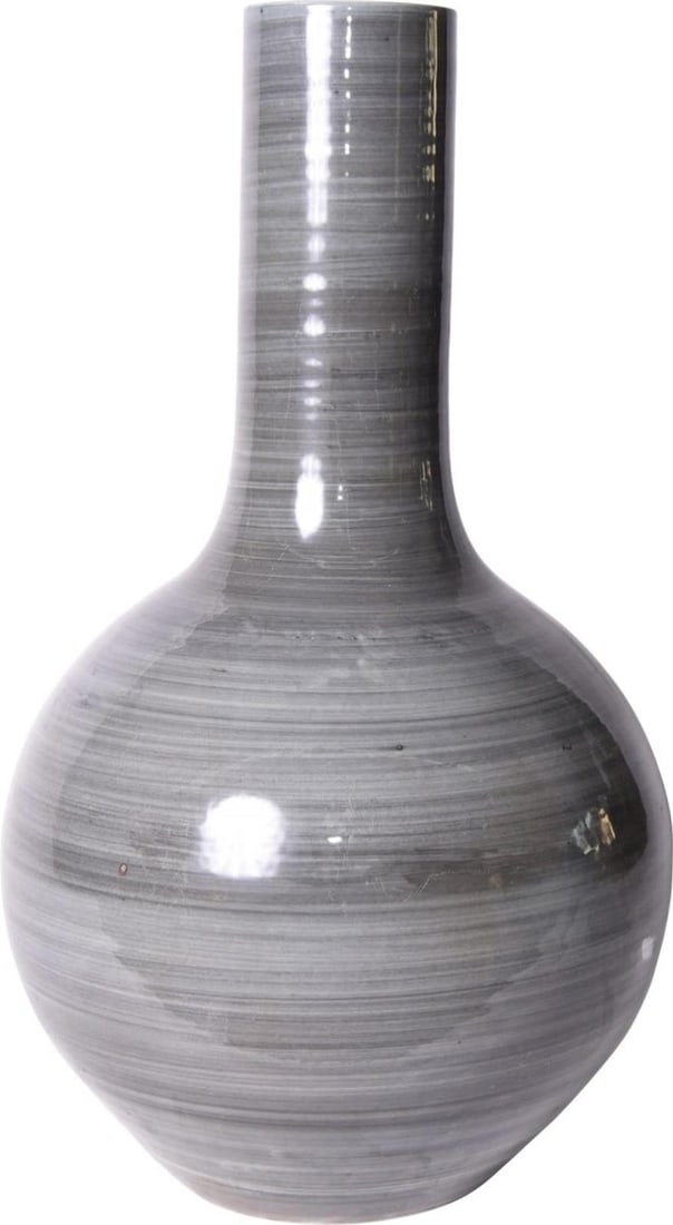 Contemporary Iron Gray Ceramic Porcelain Globular Vase 18H x 9W x 9D (1 of 1)