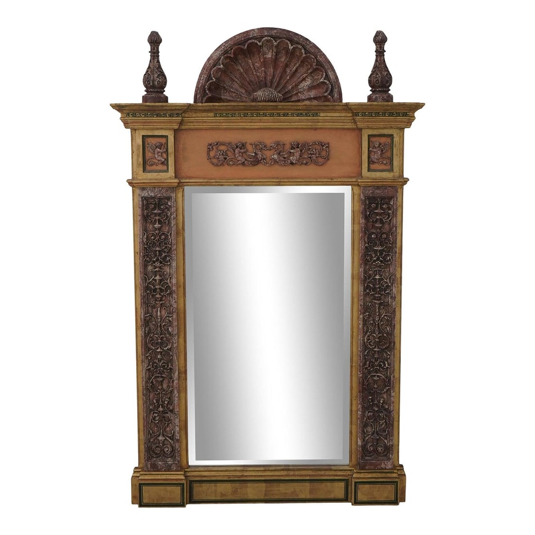 Neoclassical Italian Gold Gilt Mirror with Marble Accents 39x62 (1 of 10)