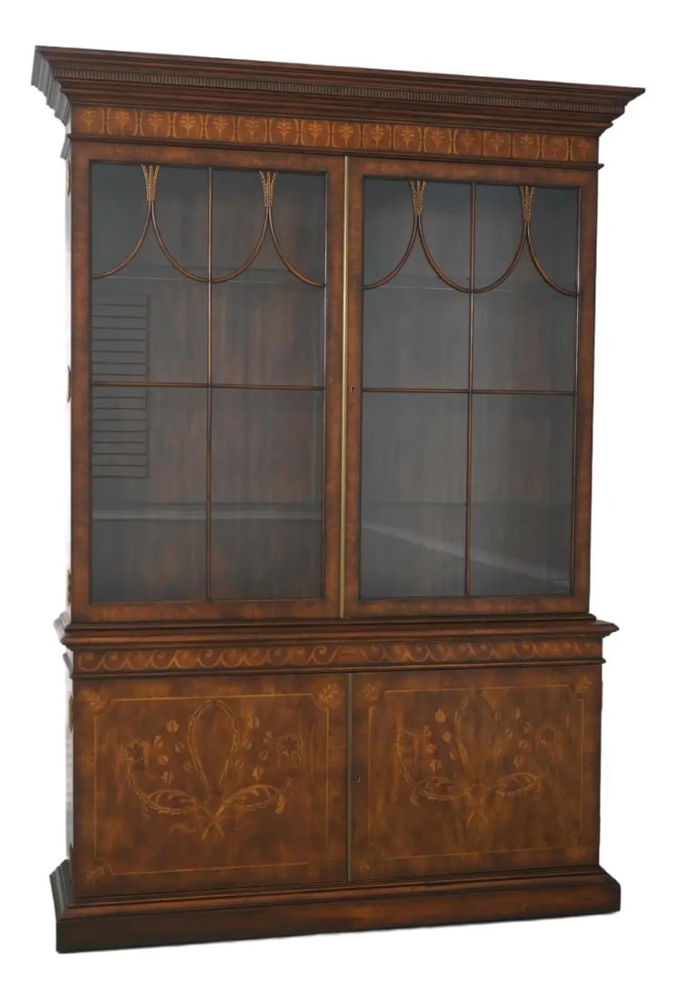 Large English Style Mahogany China Cabinet With Inlay and Glass Shelves (1 of 10)