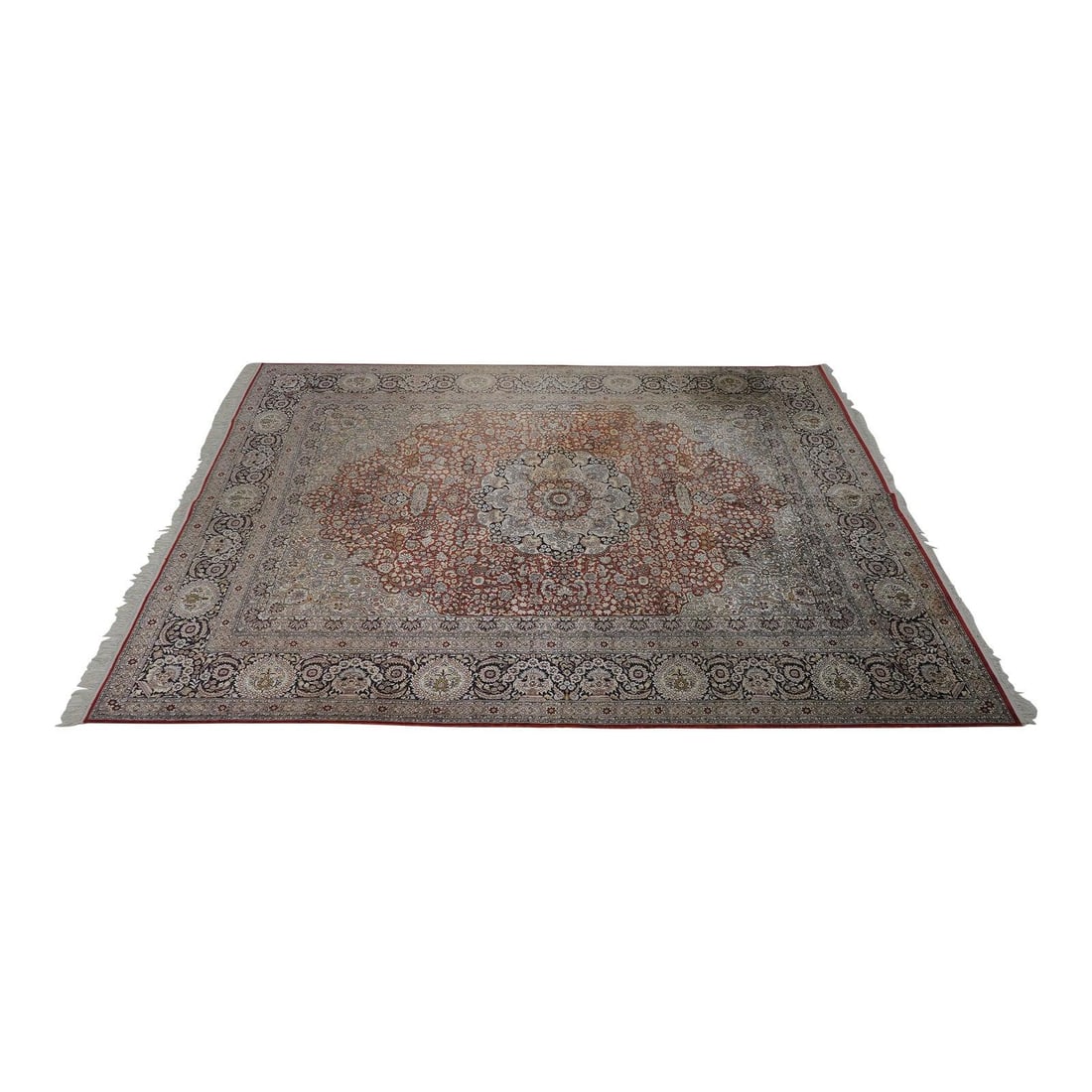 Silk and Wool Tebriz Style Area Rug with Floral Medallion Design 138 x 108.5: Silk and Wool Tebriz Style Area Rug with Floral Medallion Design 138 x 108.5 This vintage Tebriz carpet rug is crafted from a silk and wool blend and features intricate hand-woven floral medallion des