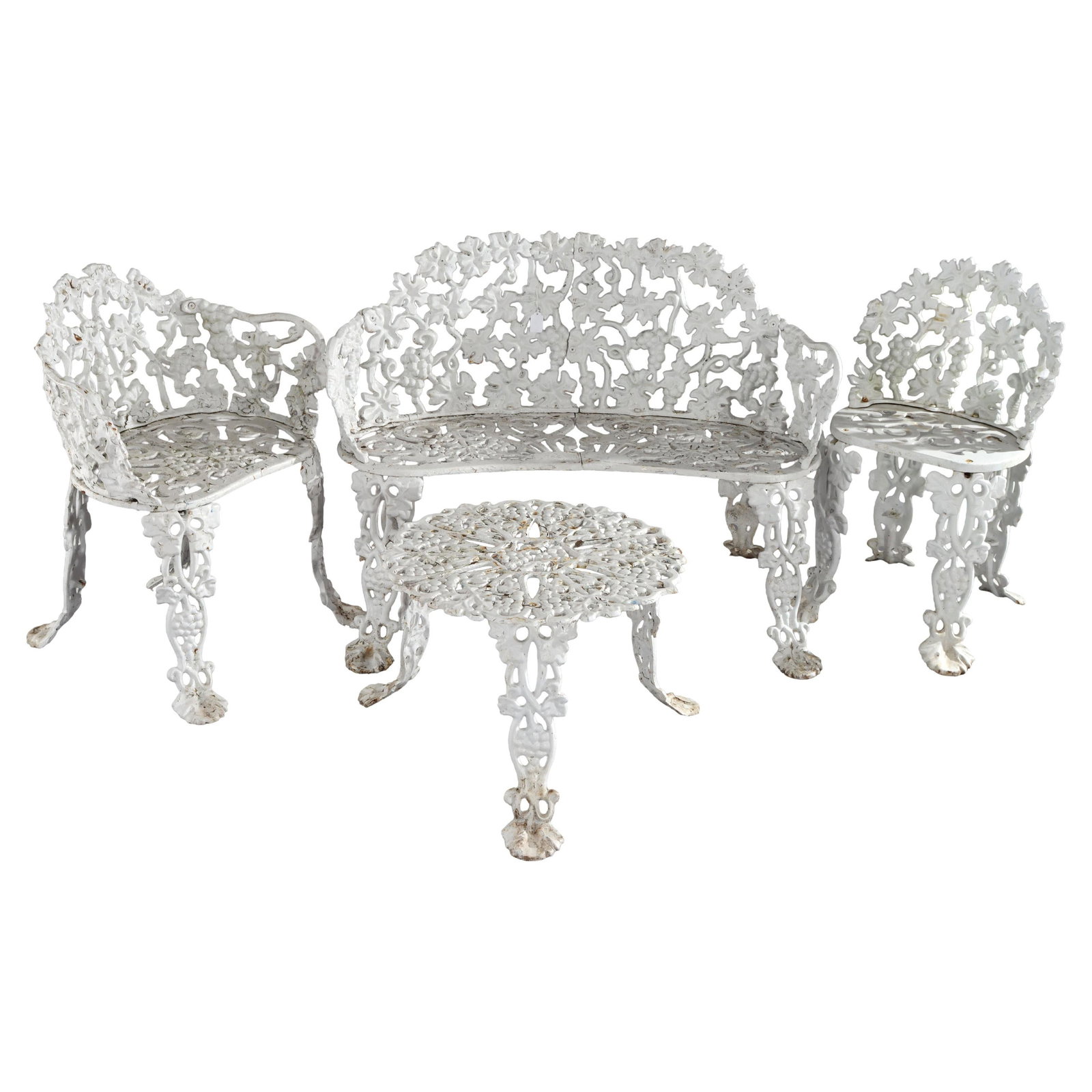 Antique Coalbrookdale Cast Iron Grape Leaf 4 Piece Garden Set C1930 (1 of 8)