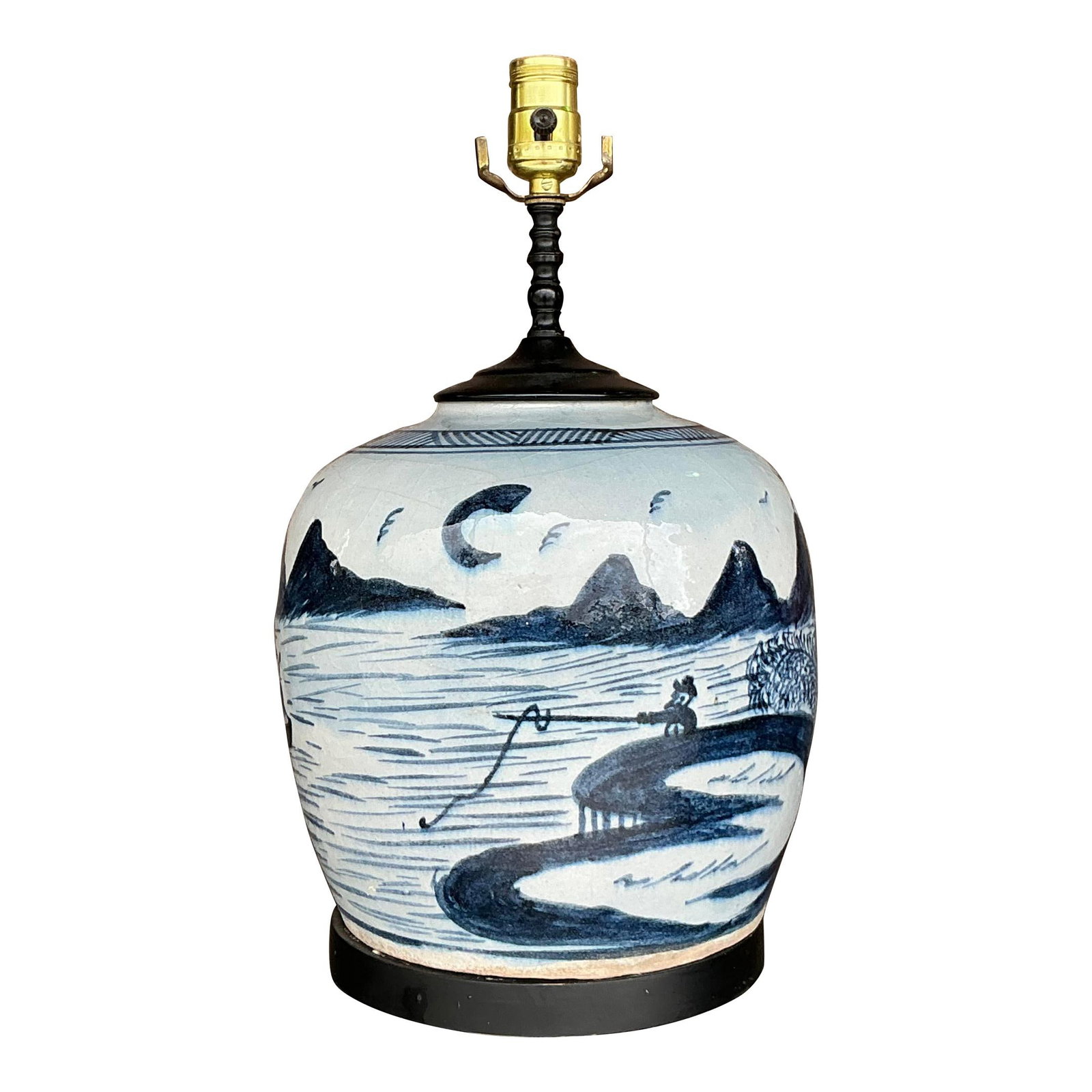 Vintage Asian Ceramic Lamp with Crackle Finish 16.25": Vintage Asian Ceramic Lamp with Crackle Finish 16.25" Enhance your living space with this Vintage Asian Crackle Finish Lamp, a perfect blend of timeless elegance and cultural heritage. This exquisite