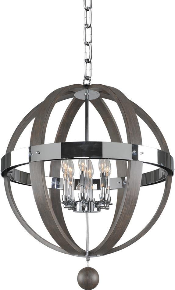Kalco Sharlow 6-Light Pendant Chrome Ash Wood Brass Glass (1 of 1)