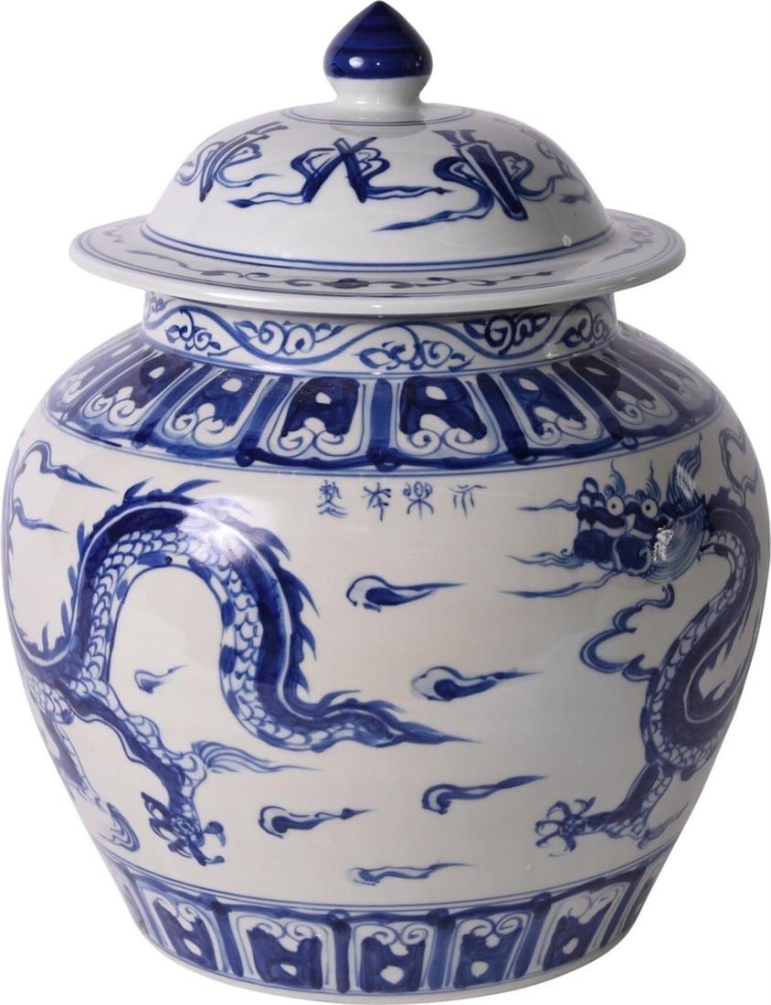 Handmade Traditional Blue Dragon Ceramic Ginger Jar 16H 13W 13D (1 of 4)