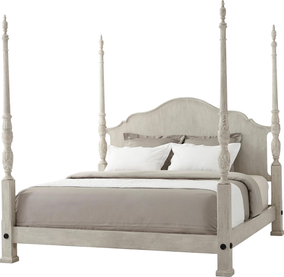 Theodore Alexander Limewash Middleton King Bed in Faux Gray Marble (1 of 1)
