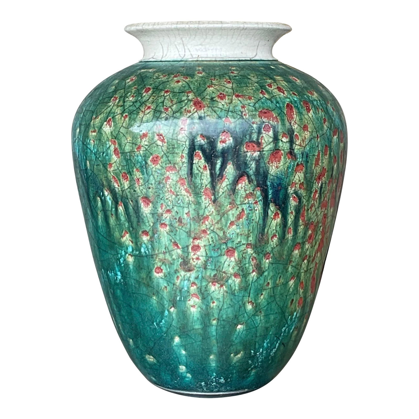 Vintage Boho Green Drip Glaze Pottery Vase 11.5" Tall (1 of 7)