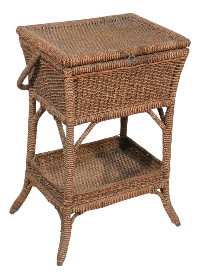 Charming Antique Wicker Sewing Stand with Lift Top Storage (1 of 10)