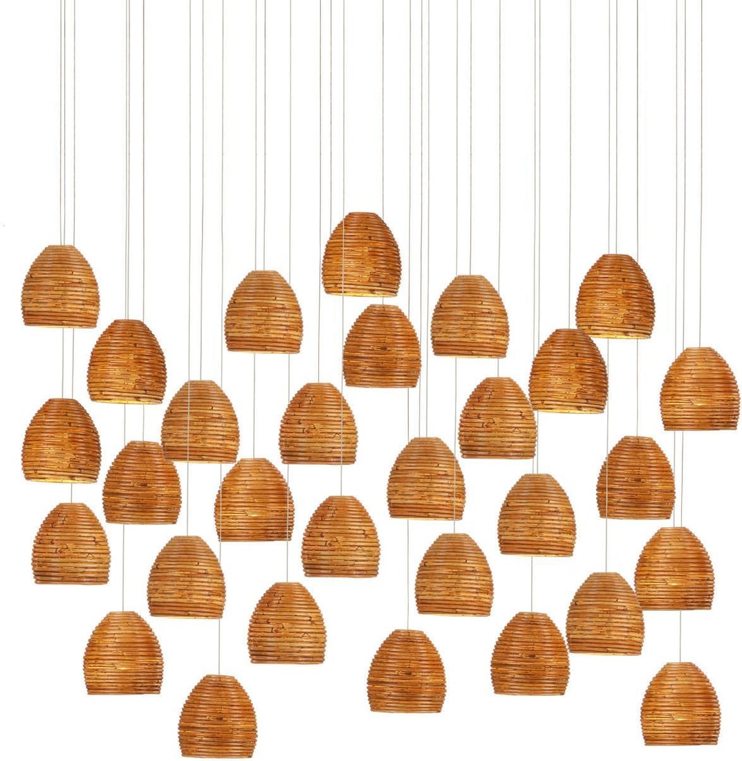 Currey & Co Beehive 30-Light Multi-Drop Pendant Rattan Wood Coastal Style: Currey & Co Beehive 30-Light Multi-Drop Pendant Rattan Wood Coastal Style Illuminate your space with the elegant Beehive 30-Light Pendant. This stunning multi-drop pendant features a unique rattan woo