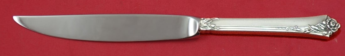 Oneida Damask Rose Sterling Silver Steak Knife 8 Inch Not Serrated: Oneida Damask Rose Sterling Silver Steak Knife 8 Inch Not Serrated This exquisite steak knife features a stunning Damask Rose pattern by Oneida, crafted from high-quality sterling silver. The hollow h