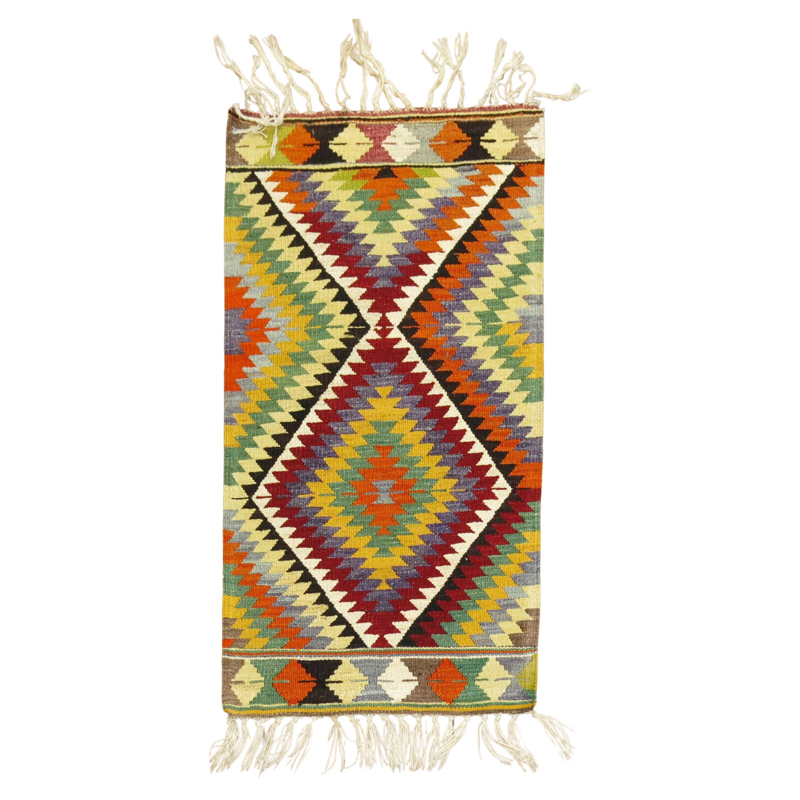 Zabihi Collection 20th Century Geometric Turkish Kilim Wool Hand-Woven 27x46 (1 of 6)