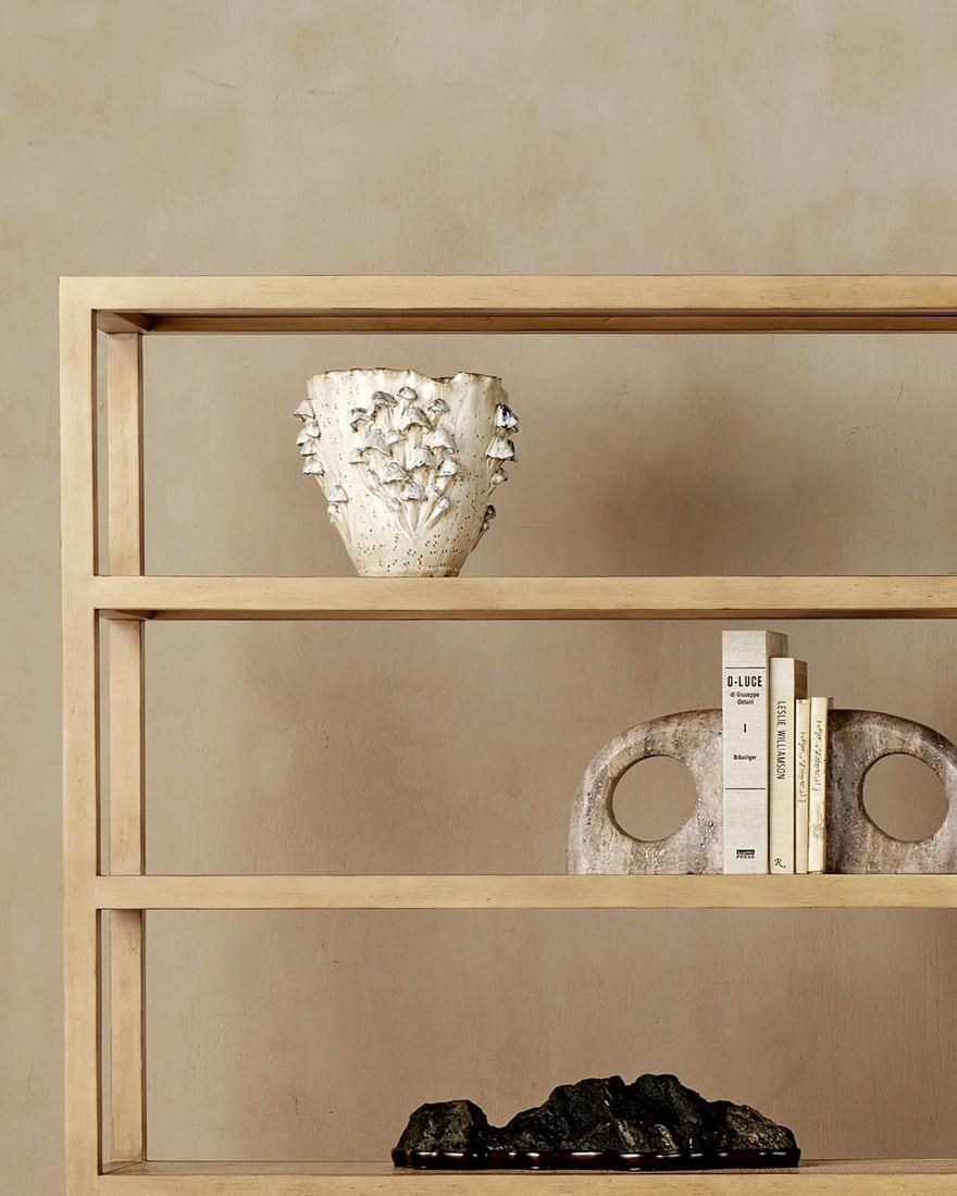 Currey Black Forest Ceramic Vase Cream Ivory Blue 10H 10.5W (1 of 4)