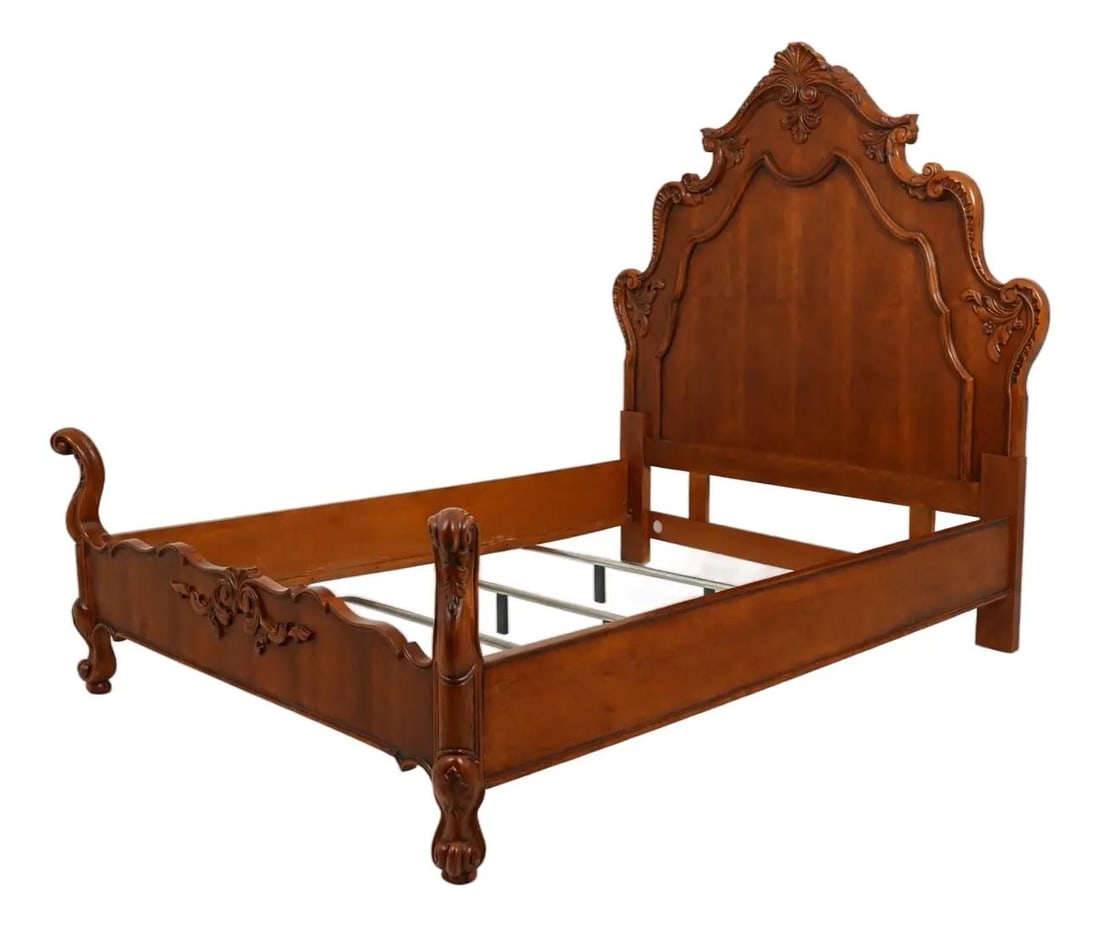 Queen Bed in Walnut Cherry Finish Country French Style (1 of 10)