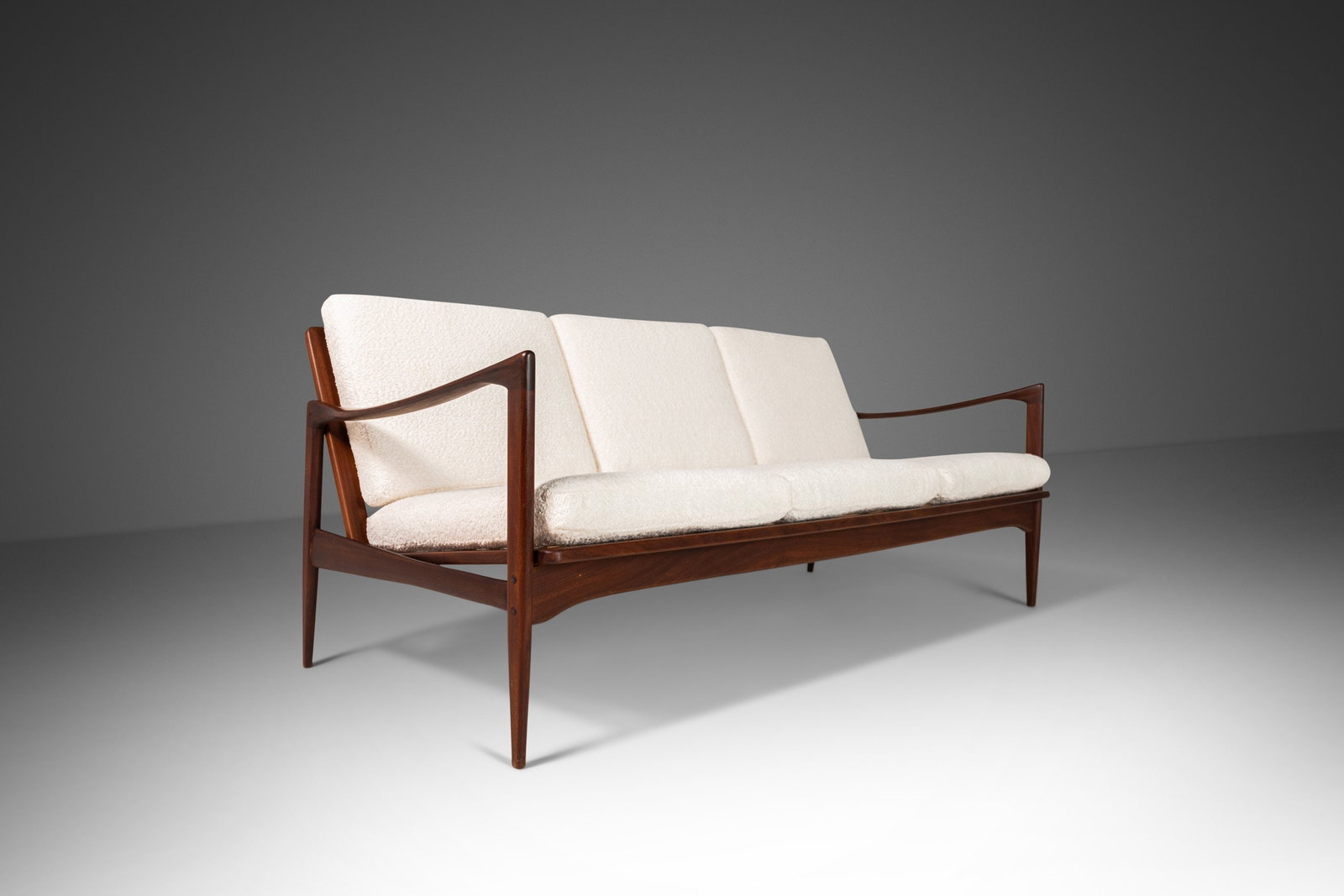 Ib Kofod-Larsen Danish Kandidaten Sofa Teak Boucle 1960s (1 of 10)