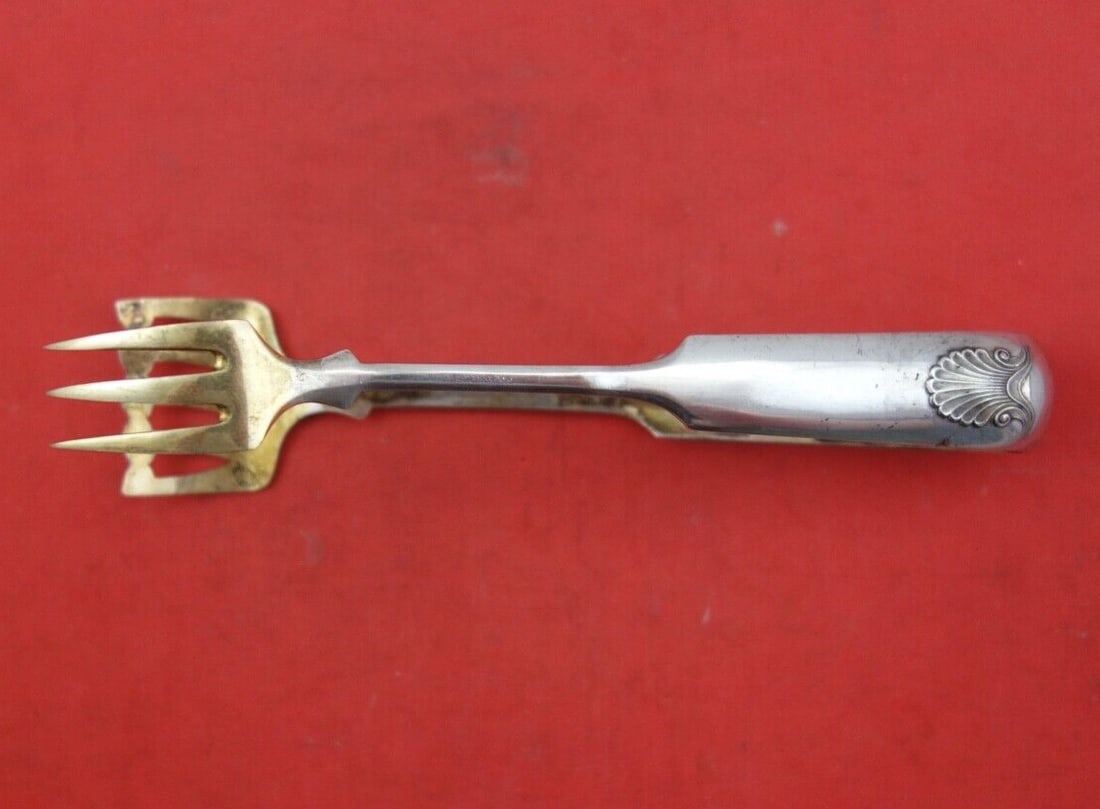 Finland .813 Sterling Silver Sardine Tong Gold Wash Shell Pattern 5 Inch (1 of 2)