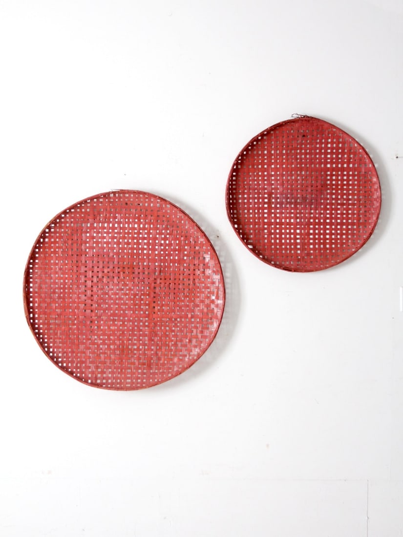 Bold Vintage Pink Tobacco Baskets Wall Decor Pair 36 x 36 28 x 28 (1 of 16)