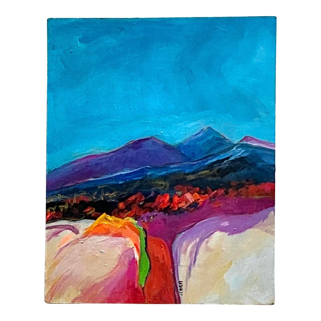 Vintage Boho Abstract Landscape Canvas Painting 24x30 (1 of 10)