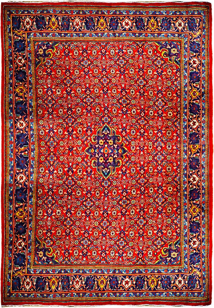 Handcrafted 9'9" x 12'10" Tomato Red Herati Mahal Persian Tabriz Rug: Handcrafted 9'9" x 12'10" Tomato Red Herati Mahal Persian Tabriz Rug Free continental US Shipping Transform your living space with this exquisite 9.9' x 12.10' Tomato Red Herati Mahal Persian Tabriz R