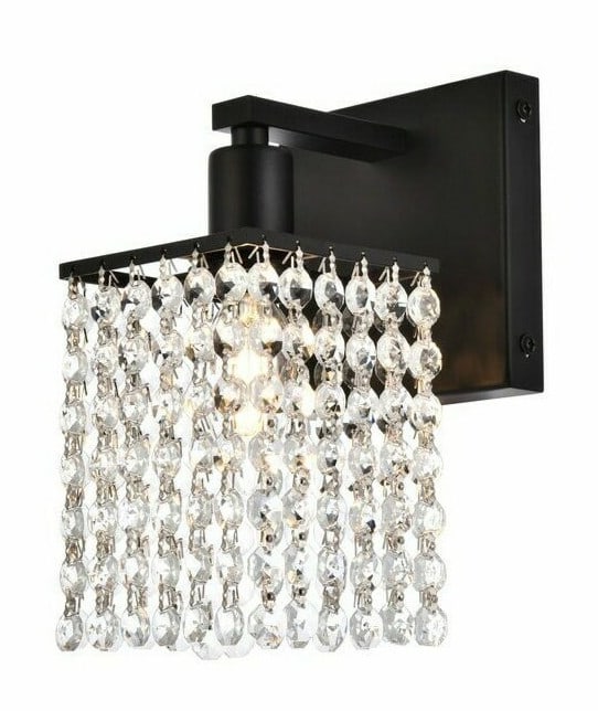 Phineas Black Iron Crystal Wall Sconce Modern Vanity Light Fixture 8.4 Inch (1 of 7)