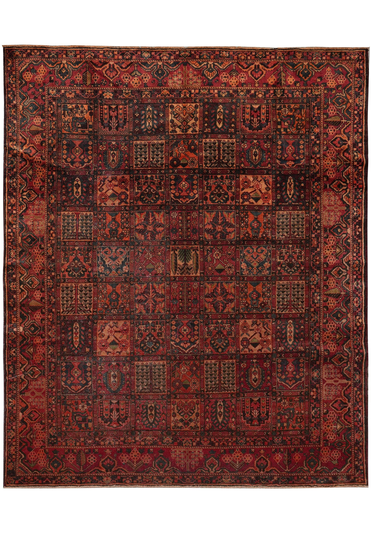 10.9 x 12.9 ft Persian Bakhtiar Overdyed Hand-Knotted Wool Rug 1970s: 10.9 x 12.9 ft Persian Bakhtiar Overdyed Hand-Knotted Wool Rug 1970s Free continental US Shipping This 10.9 x 12.9 foot hand-knotted Persian Bakhtiar rug from the 1970s showcases classic floral medall