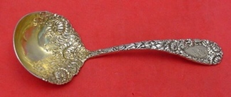 Durgin Chrysanthemum Sterling Silver Sauce Ladle Gold Washed 5 5/8 inches (1 of 2)