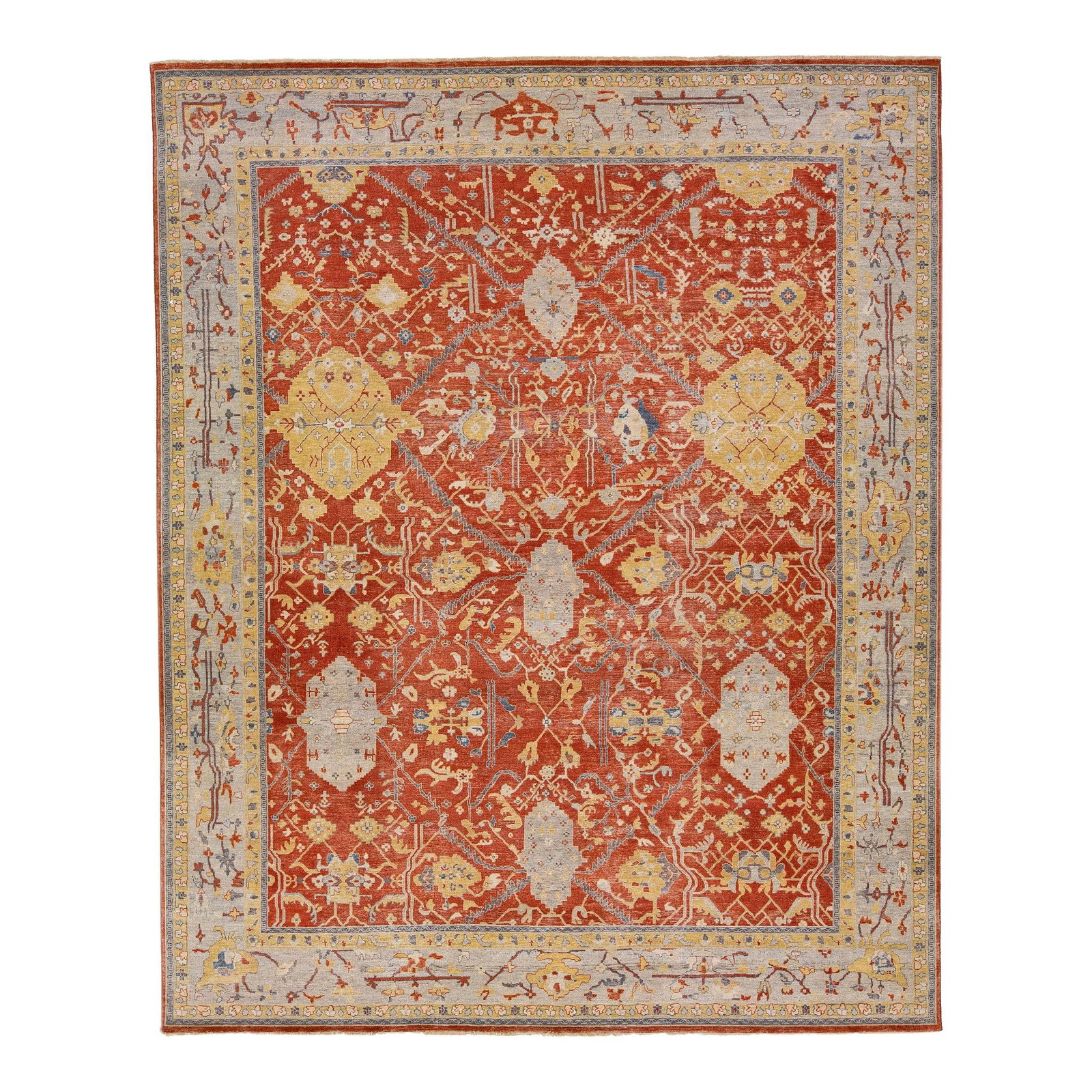 Handmade Indian Tabriz Wool Rug Rust Floral Design (1 of 7)