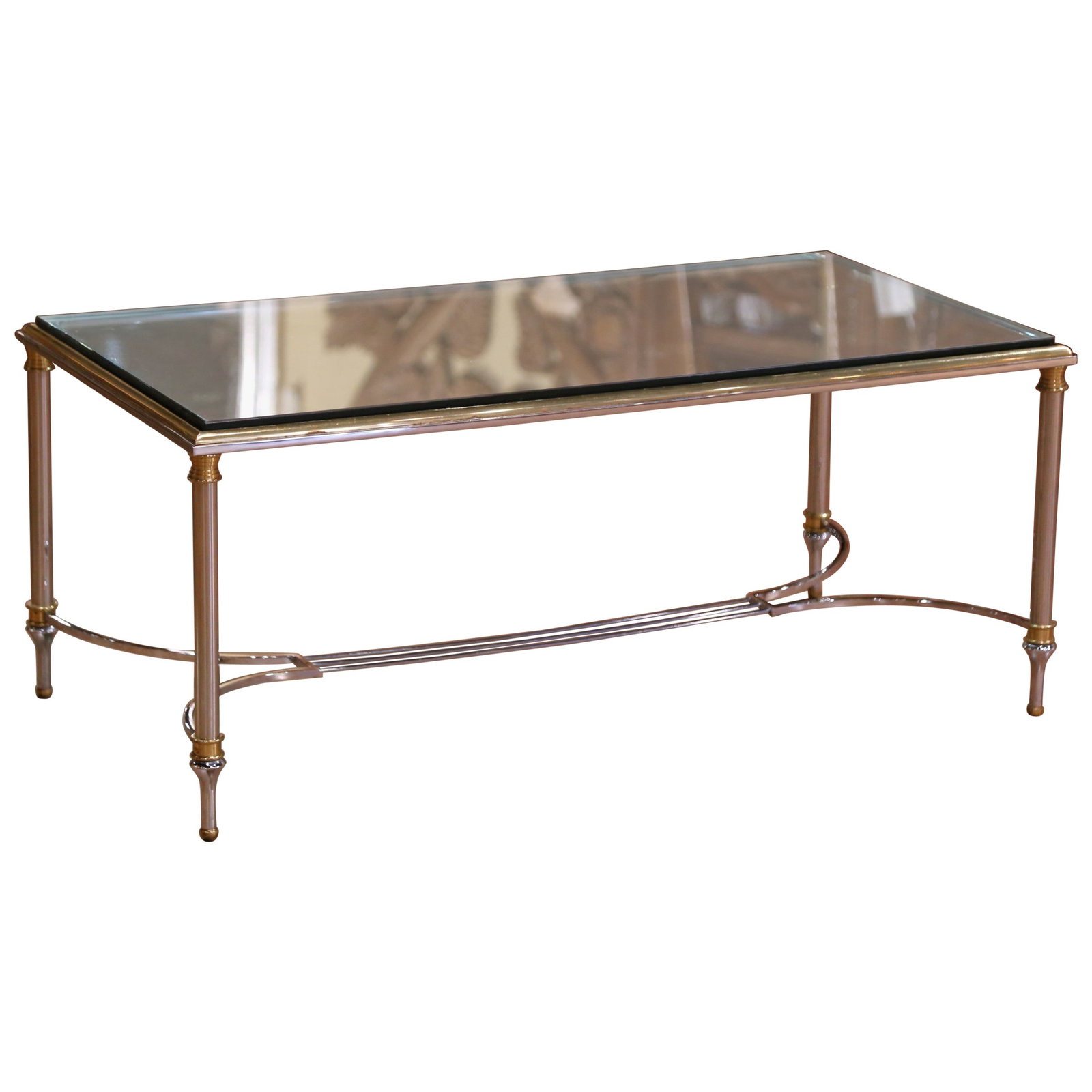 Set of Three French Neoclassical Nickel Brass and Glass Coffee Tables (1 of 7)