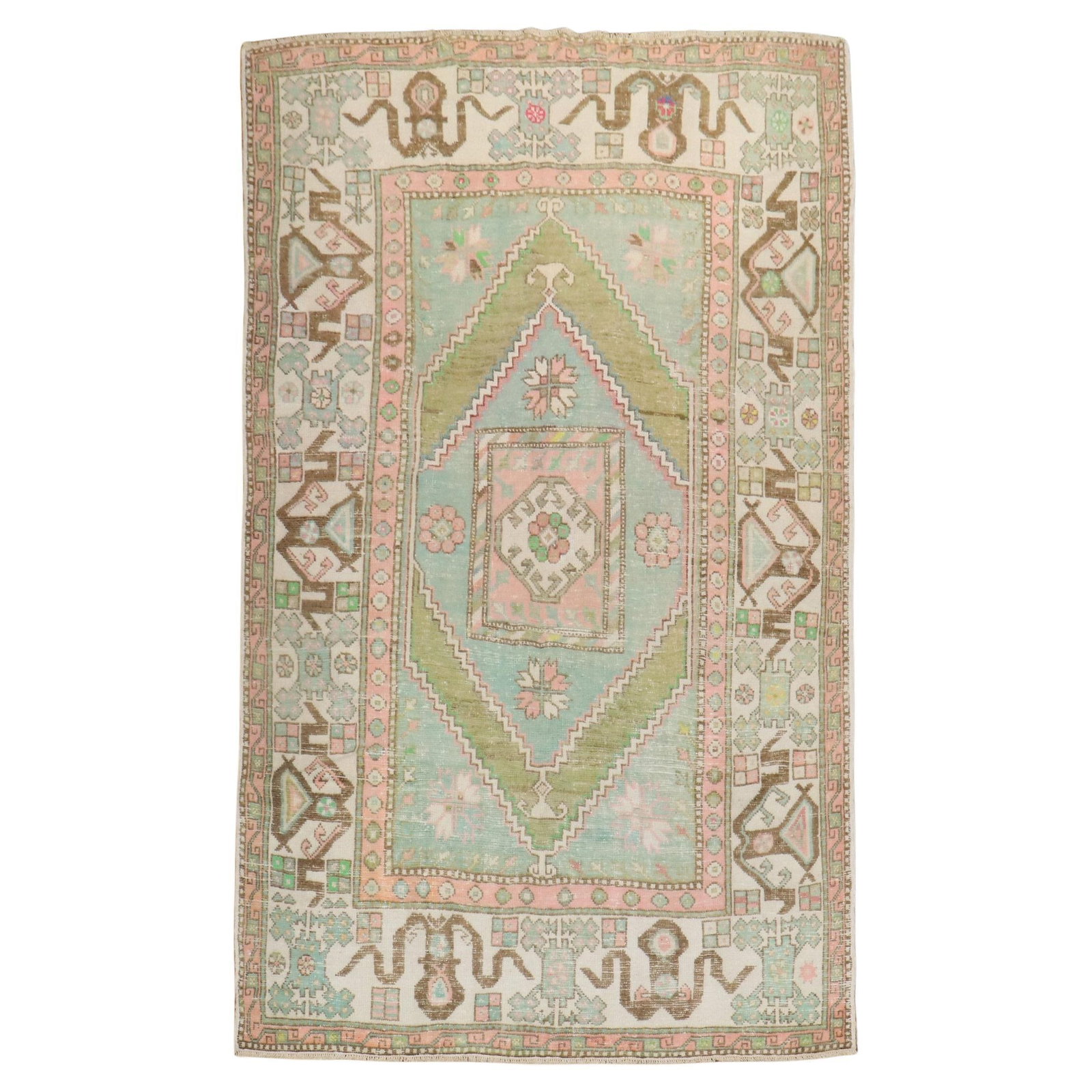 Zabihi Collection Vintage Turkish Anatolian Rug Pastel Hand-Knotted Wool 20th Century (1 of 10)