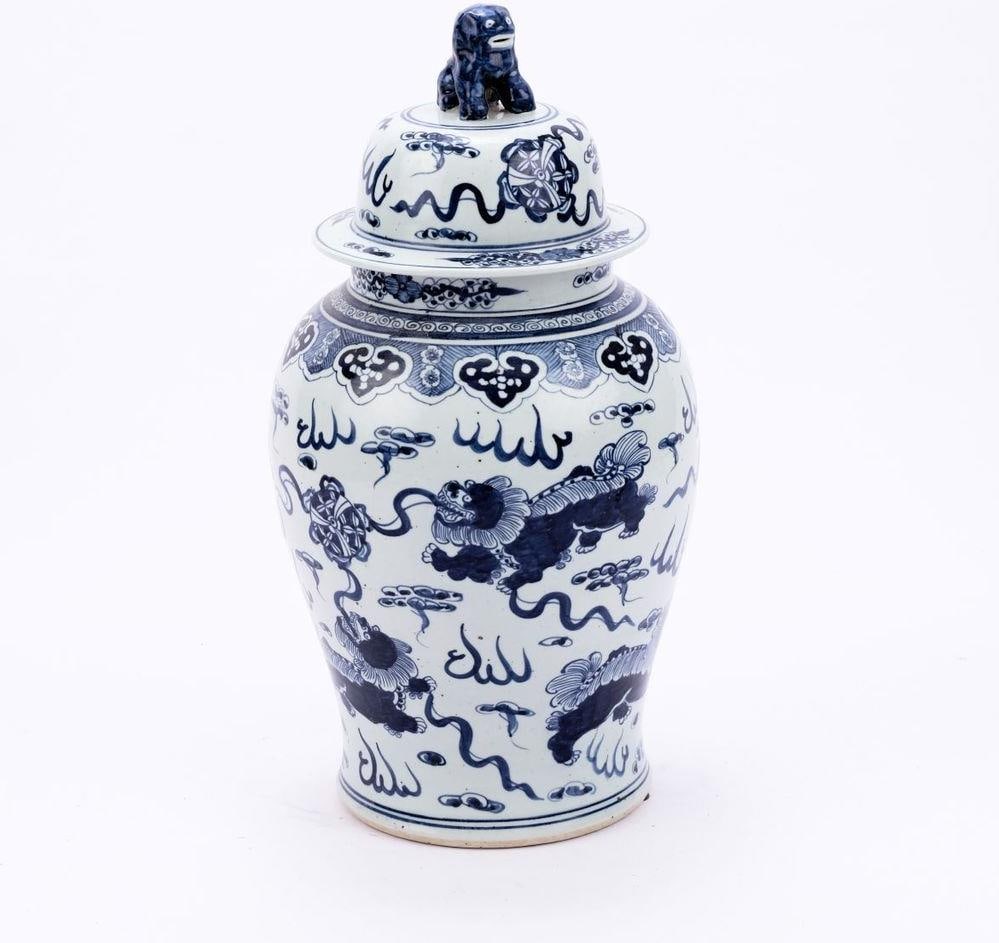 Handmade Ceramic Foo Dog Temple Jar 24H Blue Finish (1 of 3)