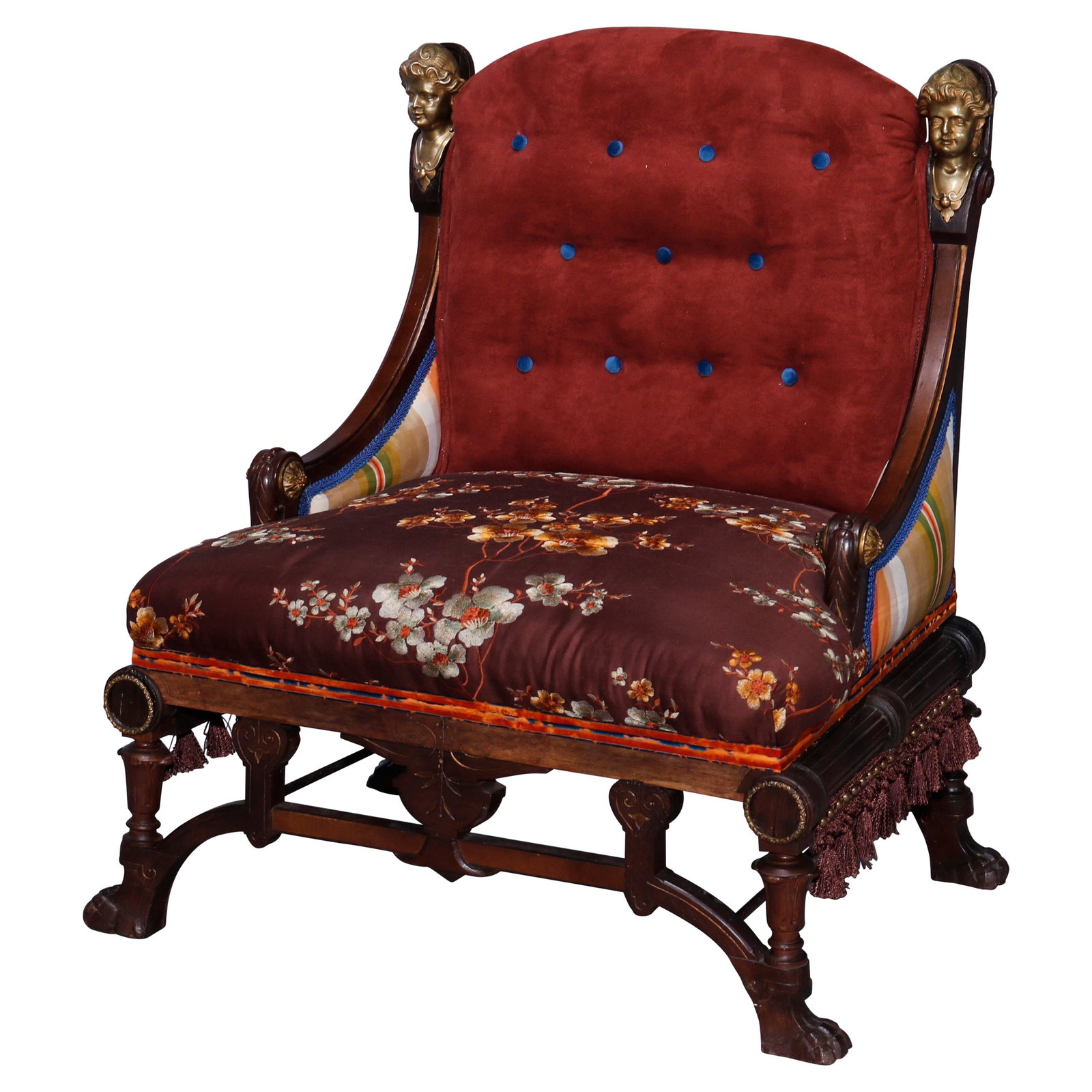 Egyptian Revival Walnut Slipper Chair with Gilt Bronze Female Mounts c1870 (1 of 9)