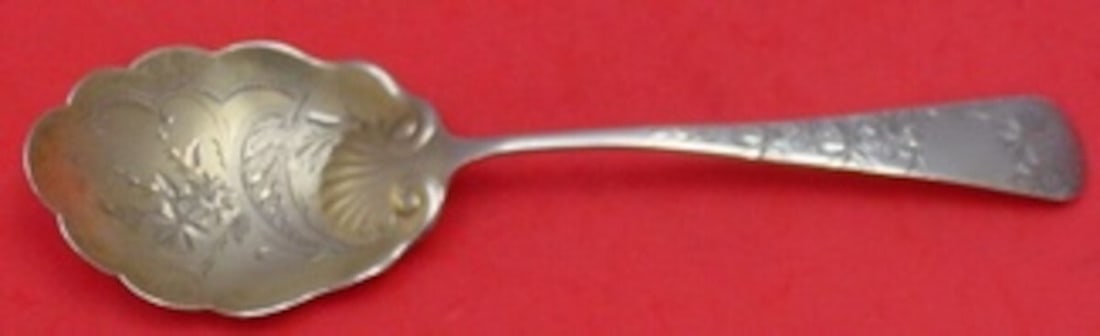 Gorham Chrysanthemum Sterling Silver Berry Spoon 8 7/8" Bright-Cut Gold Washed (1 of 2)
