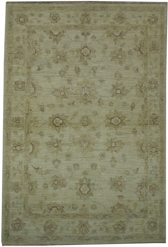 Handmade Chobi Peshawar Rug 4 x 5.10 Beige Sage Green: Handmade Chobi Peshawar Rug 4 x 5.10 Beige Sage Green Free continental US Shipping Enhance your space with this exquisite 4 x 5.10 beige and sage green Chobi Peshawar handmade rug. Its intricate desig