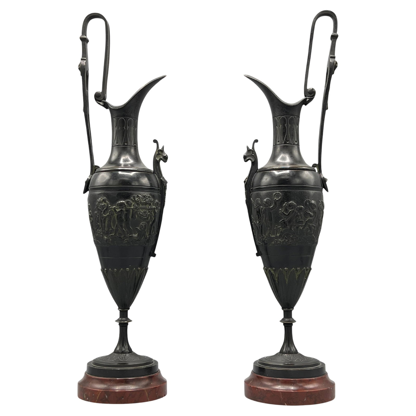 Set of 2 Antique Bronze and Rouge Marble Neoclassical Ewers France 19th Century (1 of 11)