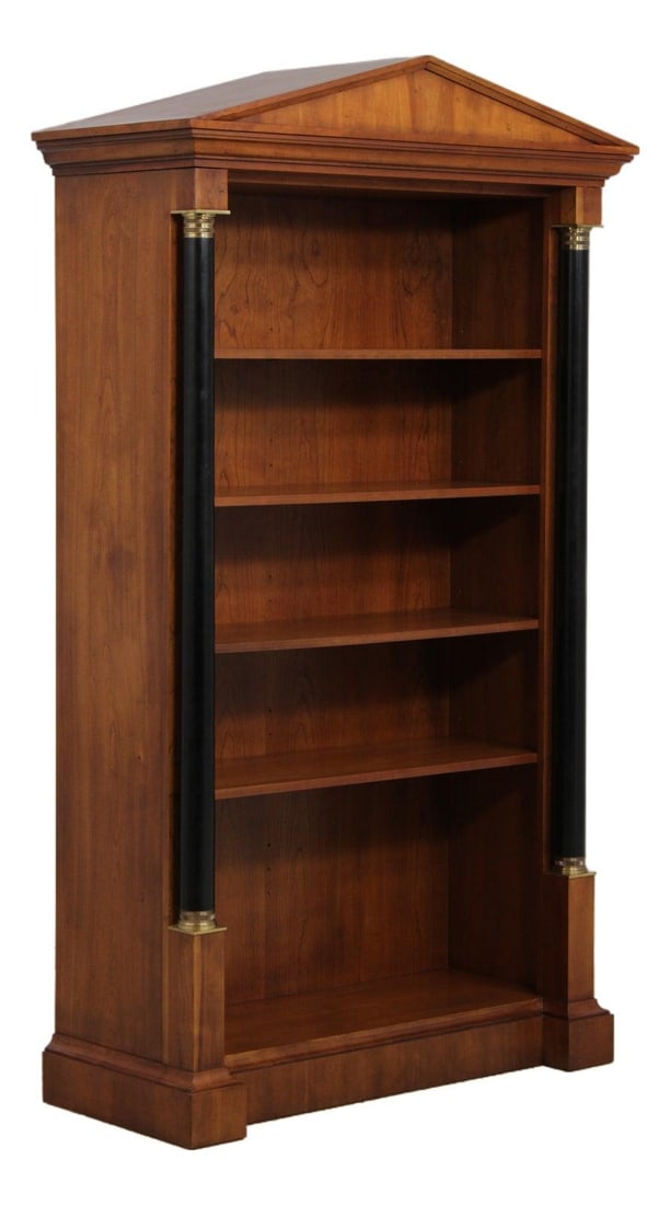 Tall Cherry Bookcase with Ebonized Columns French Empire Style Pediment (1 of 10)