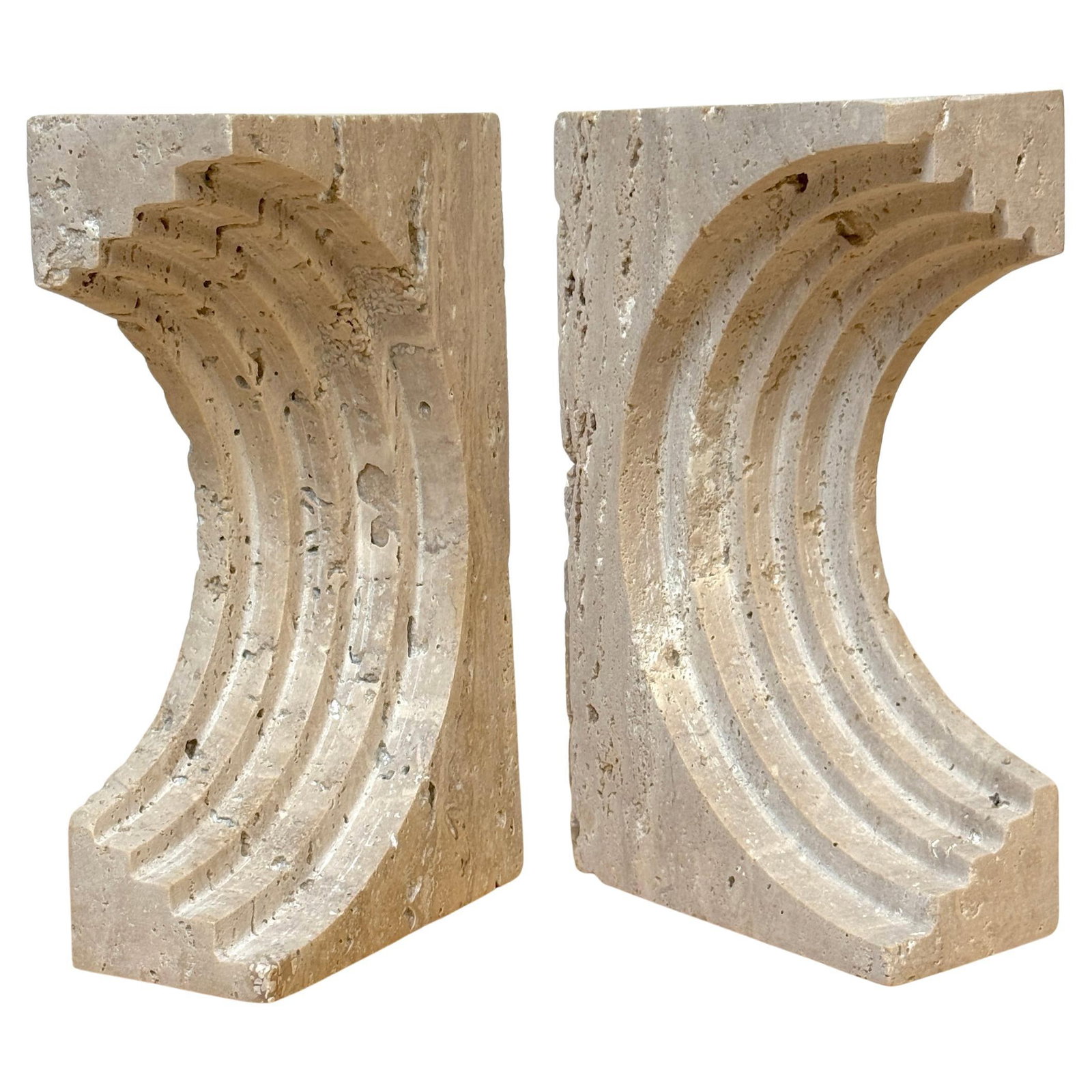 Mod Carved Travertine Bookends Set by Up & Up Italy 1970s (1 of 9)