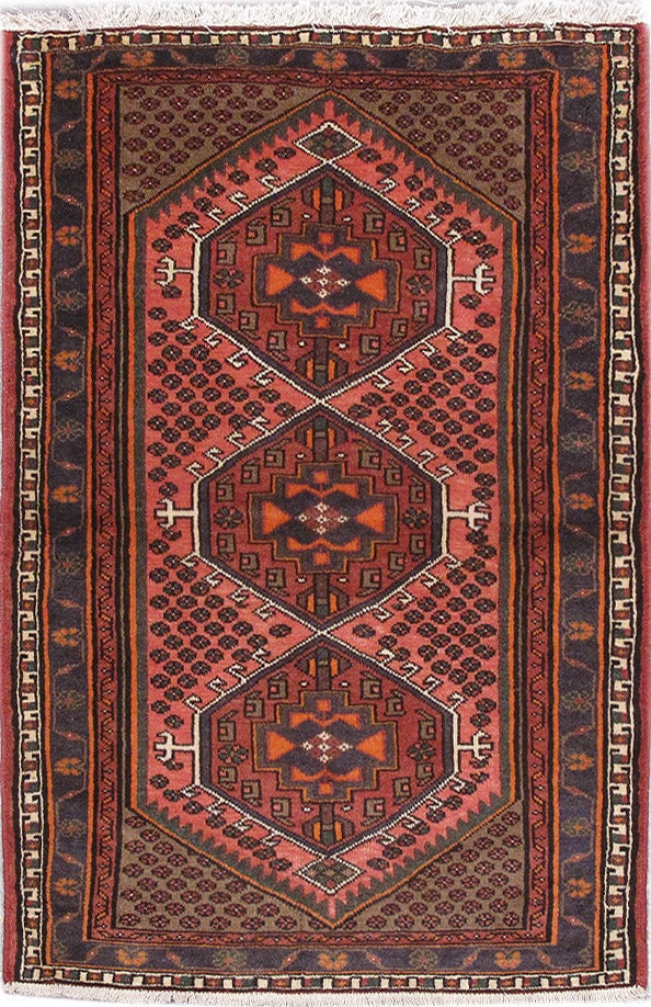 Persian Hamadan Tribal Wool Rug 3 x 5 Pink Red Hand-Knotted (1 of 6)